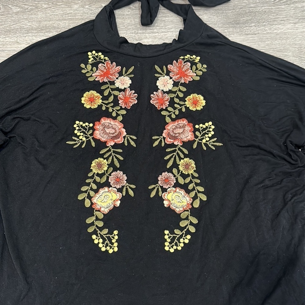 Women’s Black High Neck Long Sleeve Shirt Embroidered Blouse Top Small - Picture 4 of 10
